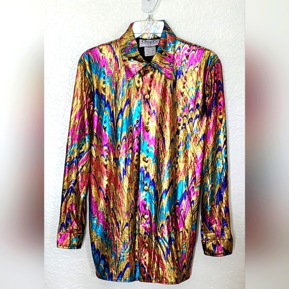 Disco Shirt by Charades, Mens 70s Style Multicolor, Metallic Costume. Size XS